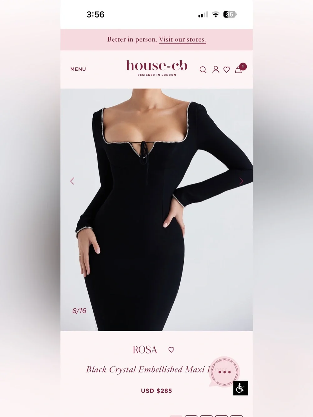 House of CB “Rosa” Dress  Black Crystal Embellished Maxi
